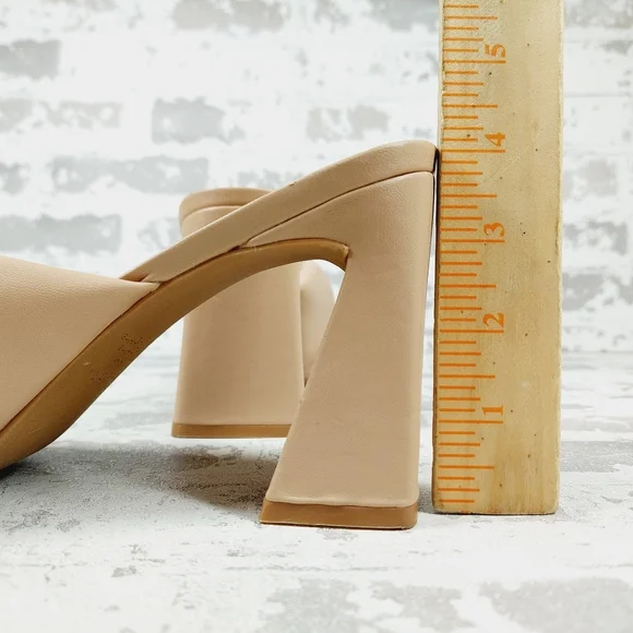 NEW Open Edit Saydee Tan Cream Block Heel Slip On Square Toe Sandals O816 - Picture 9 of 15